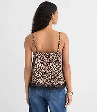 Leopard Print Lace Trim Satin Cami