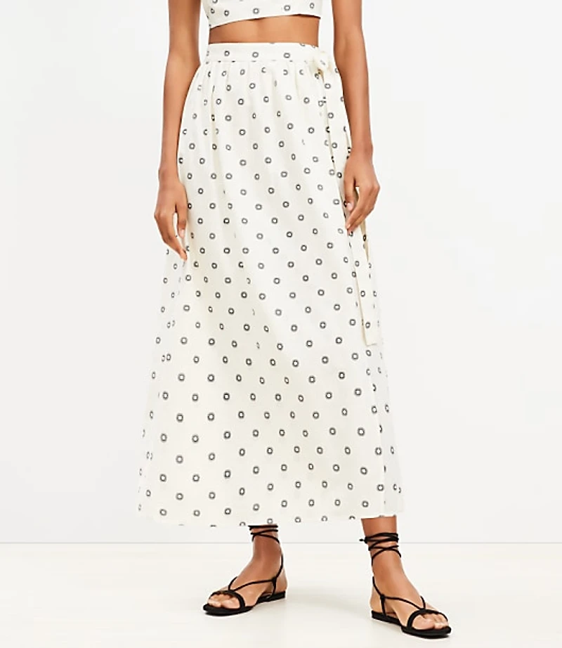 LOFT Beach Dotted Linen Cotton Maxi Wrap Skirt