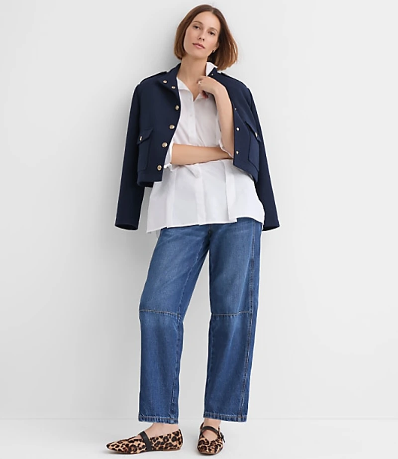 Seamed Poplin Tunic Shirt