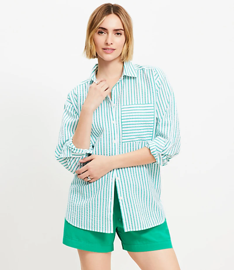 Petite Striped Everyday Oversized Pocket Shirt
