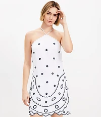 Embroidered Linen Blend Mini Halter Dress