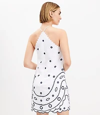 Embroidered Linen Blend Mini Halter Dress
