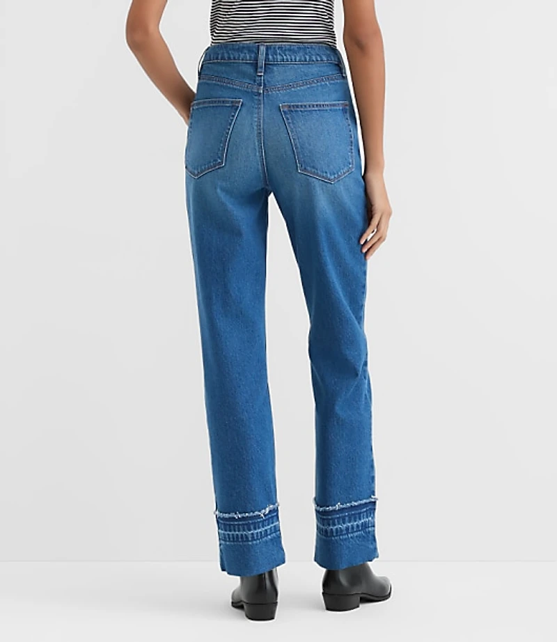 Rivete Tall Curvy Unpicked Cuffed High Rise Straight Jeans in Authentic Indigo