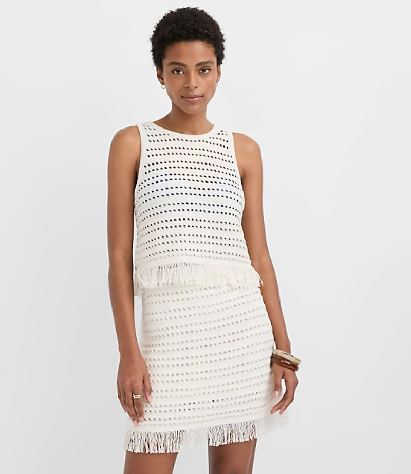 LOFT Beach Stitchy Fringe Sweater Tank Top