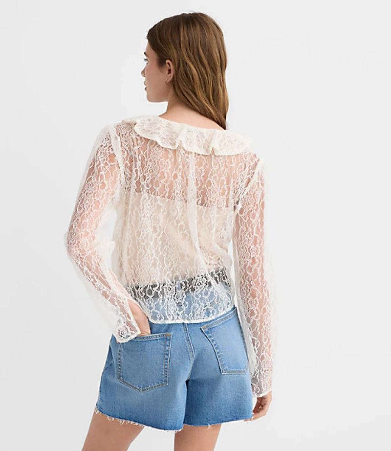 Petite Lace Ruffle V-Neck Blouse
