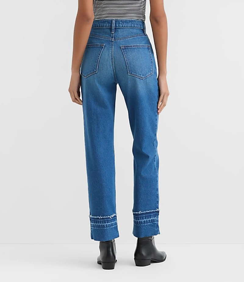 Rivete Tall Unpicked Cuffed High Rise Straight Jeans Authentic Indigo