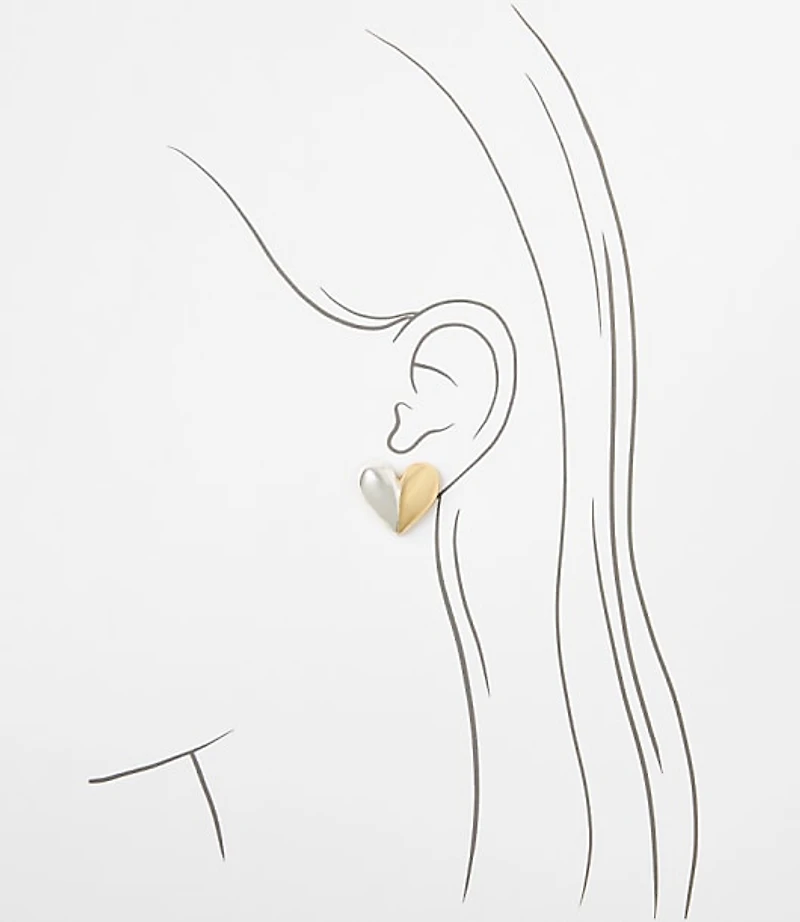 Mixed Metal Heart Stud Earrings