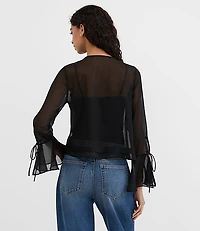 Petite Pintucked Bow Blouse
