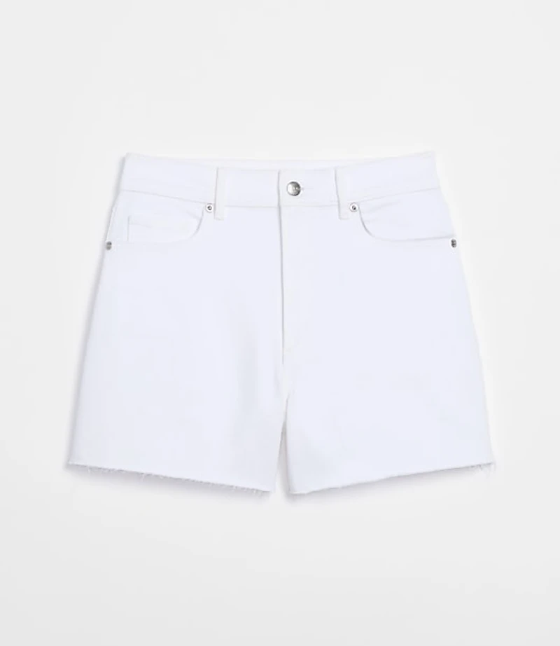 Rivete Tall Curvy High Rise Cut Off Denim Shorts in White