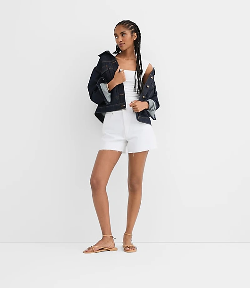 Rivete Tall High Rise Cut Off Denim Shorts in White