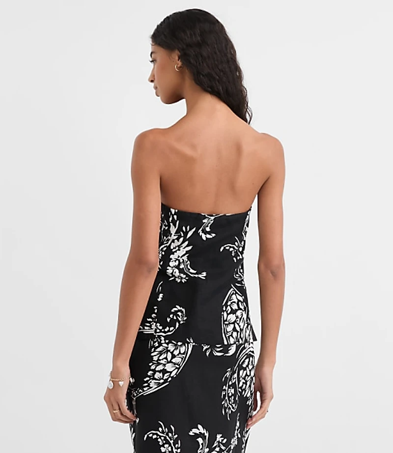 Ruched Linen Blend Strapless Top