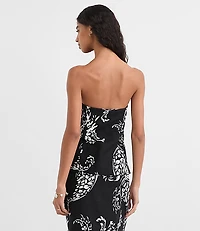 Ruched Linen Blend Strapless Top