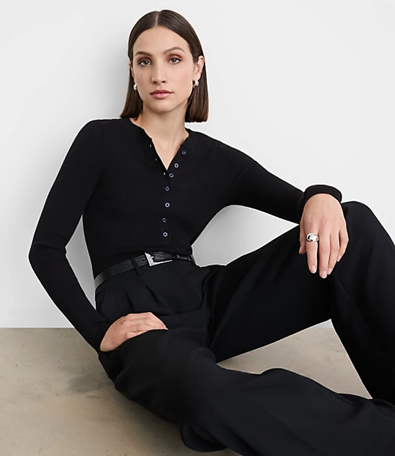 Petite LOFT Versa Ribbed Henley Sweater