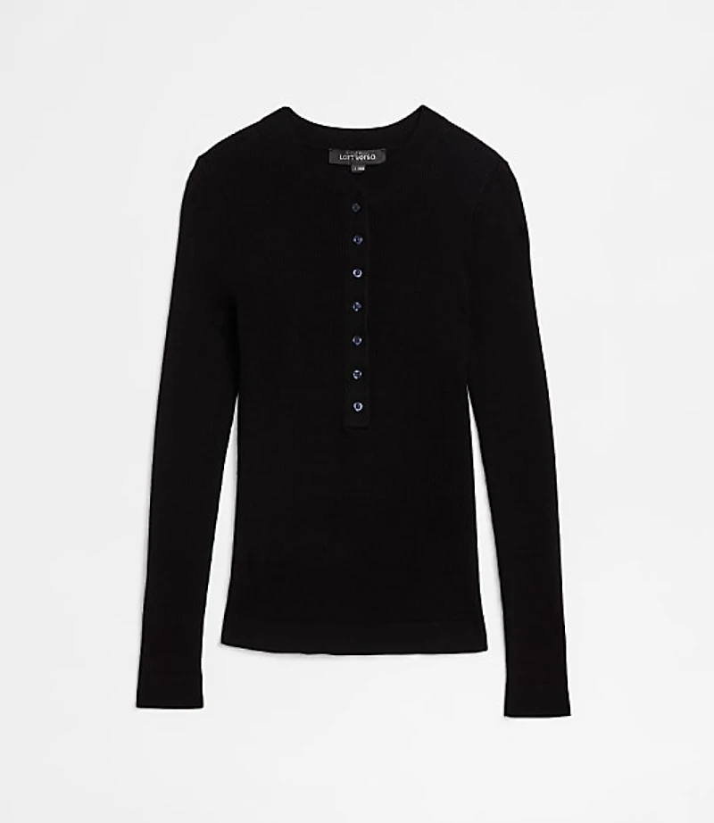 Petite LOFT Versa Ribbed Henley Sweater