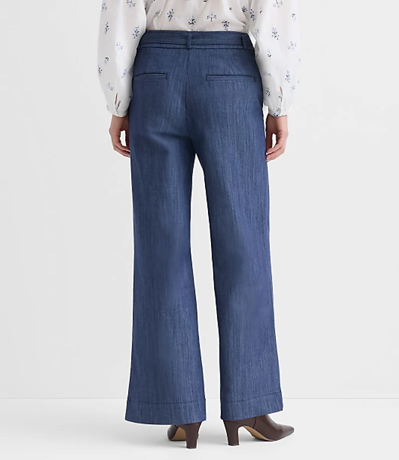 Petite Curvy Belted Palmer Wide Leg Pants Refined Denim