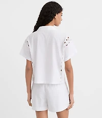 Lace Eyelet Bow Poplin Shirt