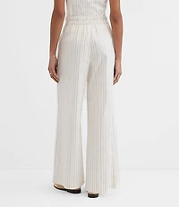 Petite Pull On Wide Leg Pants Pinstripe Cotton Linen