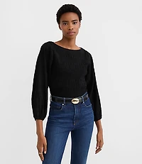 Petite Smocked Lantern Sleeve Blouse