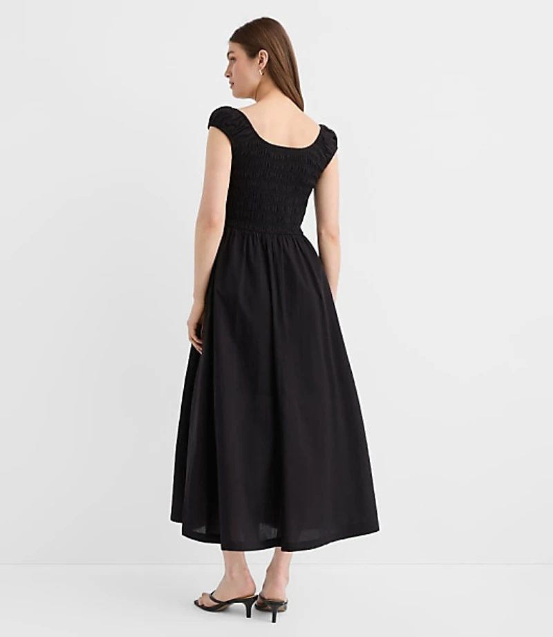 Smocked Cap Sleeve Midi Pocket Dress