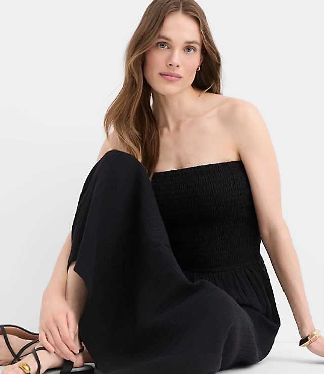 loft beach strapless mixed media pocket midi dress LOFT Beach Strapless Mixed Media Maxi Pocket Dress