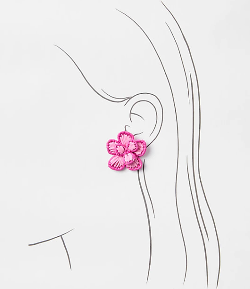 LOFT Beach Floral Raffia Statement Earrings