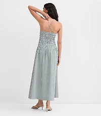 Petite Striped Smocked Halter Midi Dress