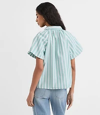 Petite Striped Poplin Bubble Sleeve Shirt