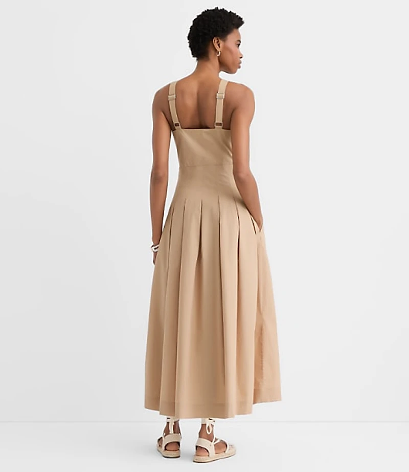 Pleated Poplin Midi Pocket Dress