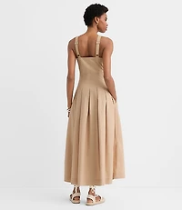 Pleated Poplin Midi Pocket Dress
