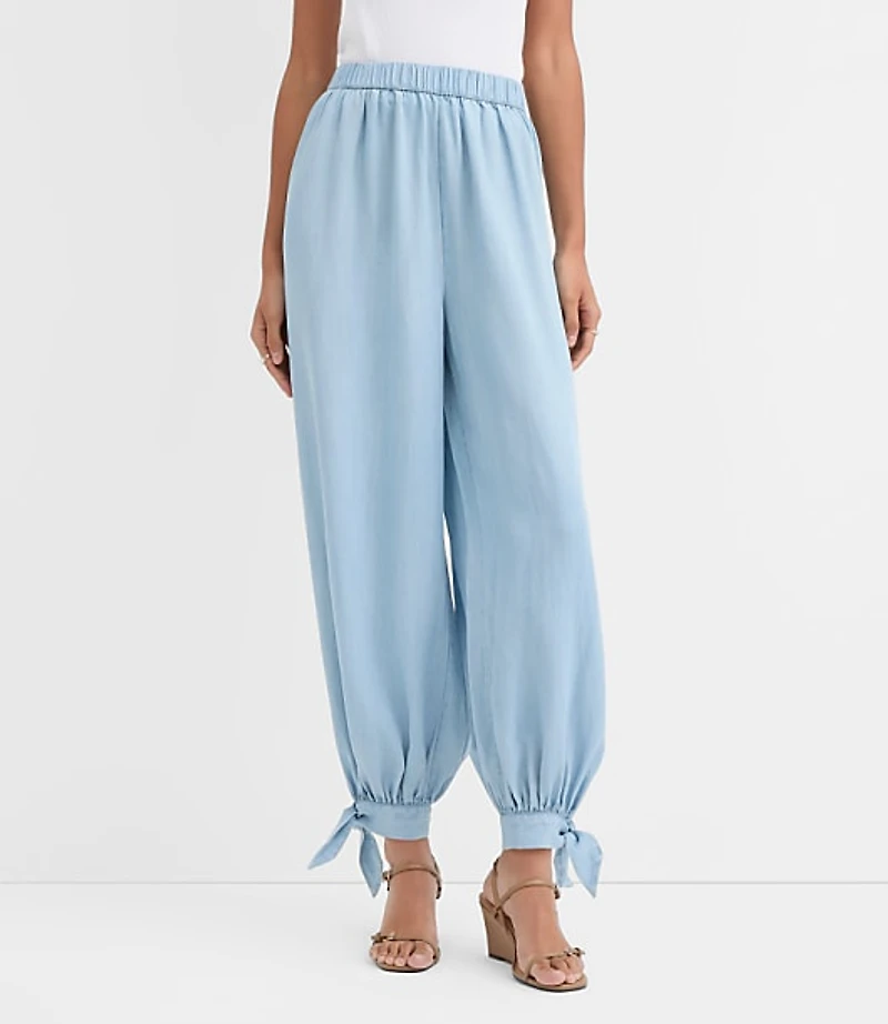 Tie Cuff Balloon Pants in Chambray