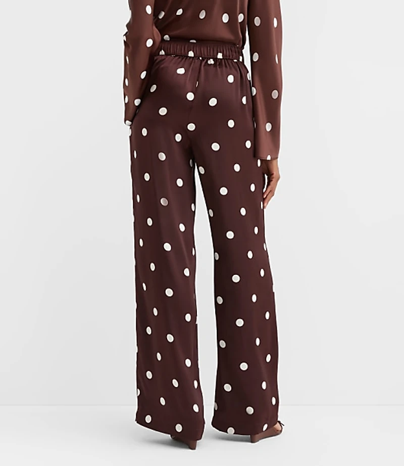 Petite Fluid Pull On Wide Leg Pants Dotted Satin