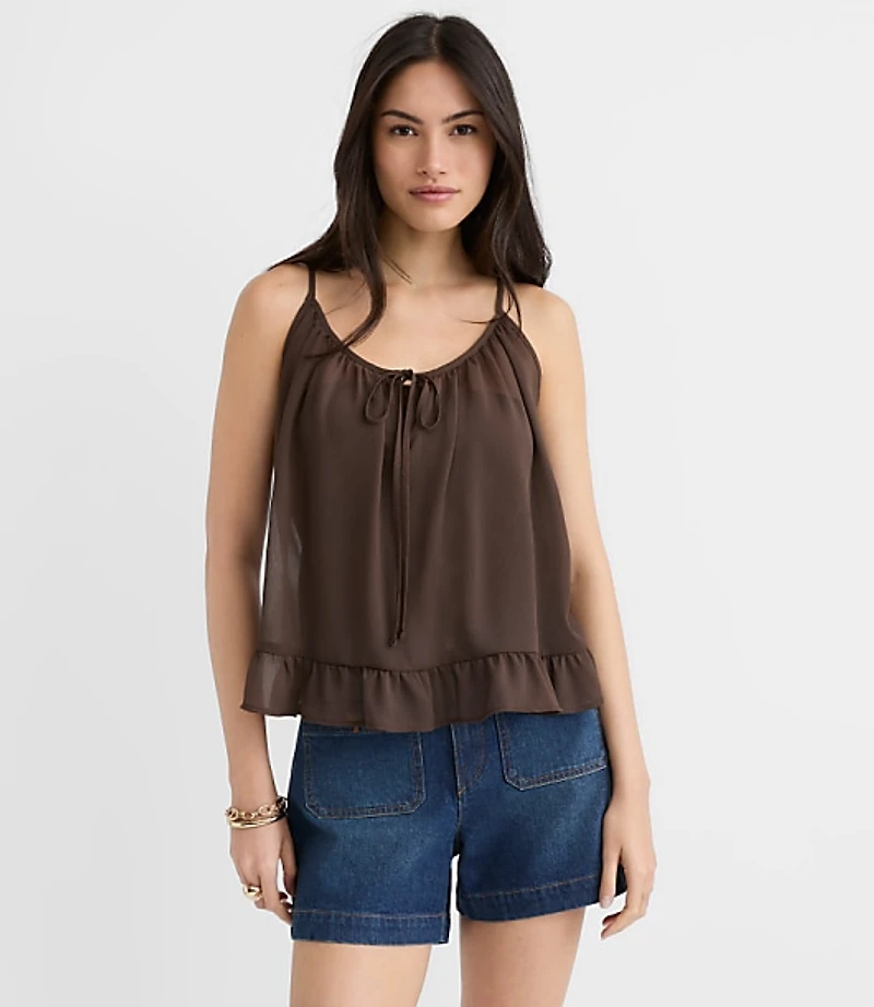 Petite Keyhole Ruffle Hem Cami