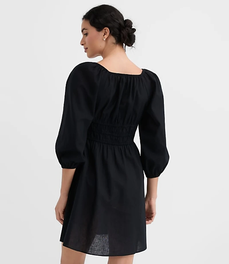 Petite Linen Cotton Smocked Mini Dress