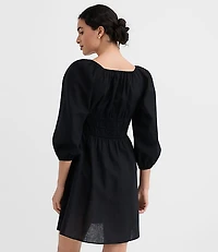 Petite Linen Cotton Smocked Mini Dress