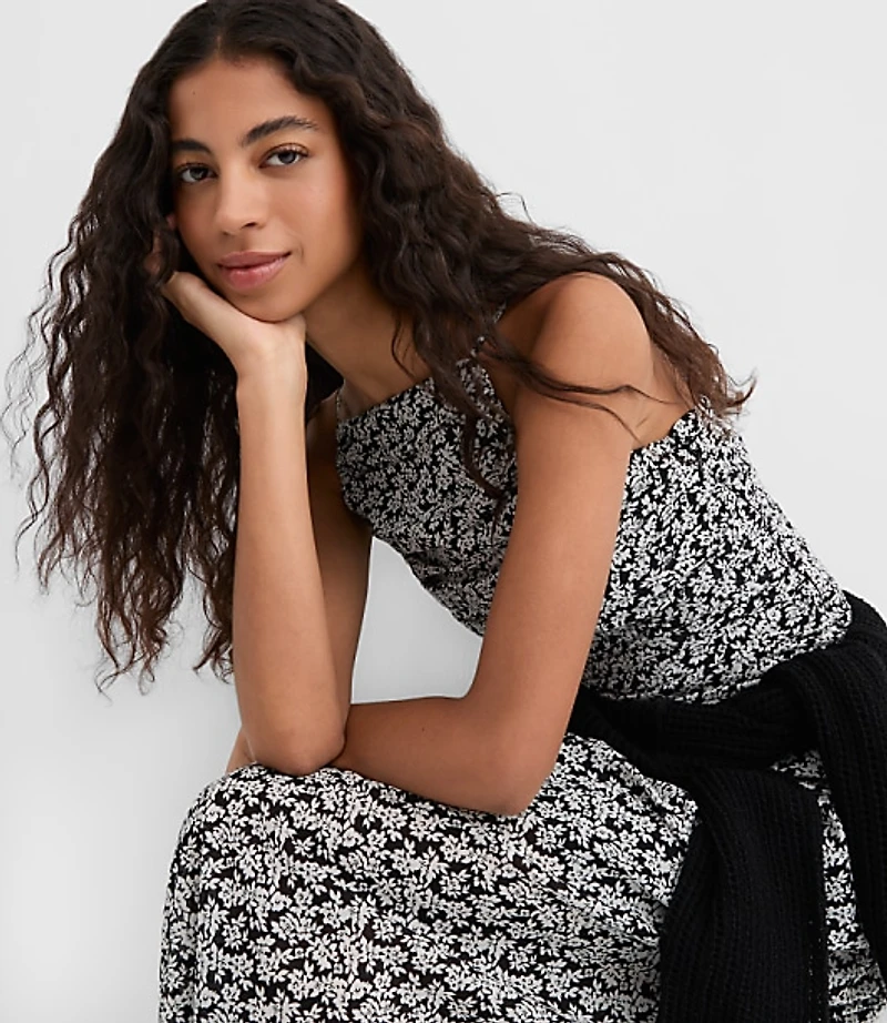 Petite Floral Ruched Apron Neck Midi Dress