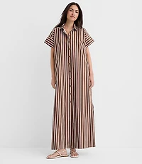 Striped Poplin Maxi Pocket Shirtdress