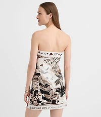 LOFT Beach Palm Linen Cotton Strapless Mini Dress