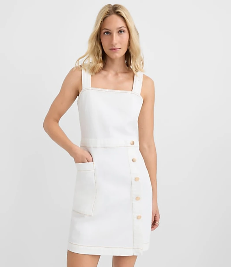 Petite Topstitched Denim Pocket Mini Wrap Dress