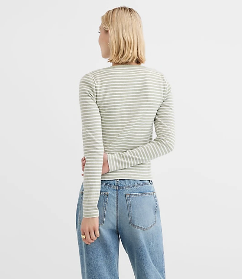 Striped Scalloped Ribbed Cardigan