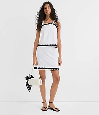 Petite Scalloped Linen Cotton Square Neck Shell