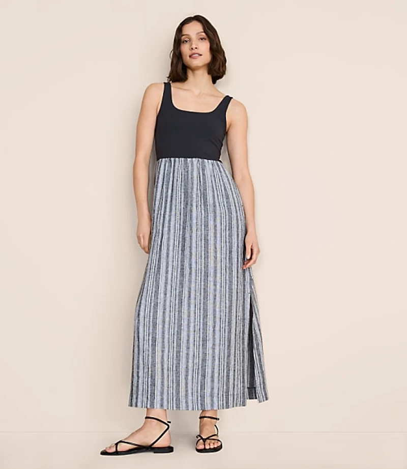 Lou & Grey Striped Linen Cotton Mixed Media Maxi Pocket Dress