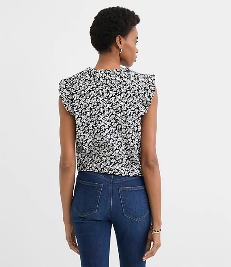 Petite Floral Ruffle V-Neck Top