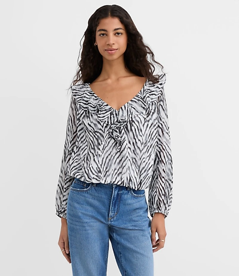 Zebra Print Ruffle Bubble Blouse