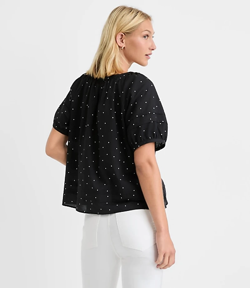 Dotted Pintucked Puff Sleeve Blouse