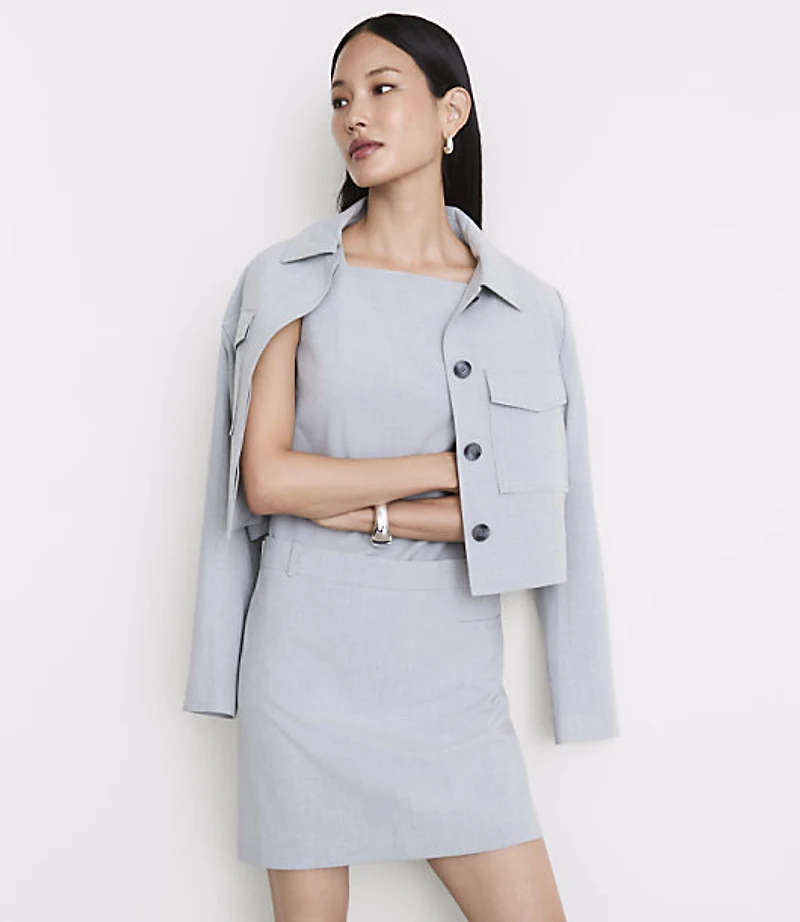 LOFT Versa Seasonless Stretch Square Neck Mini Pocket Dress Heather