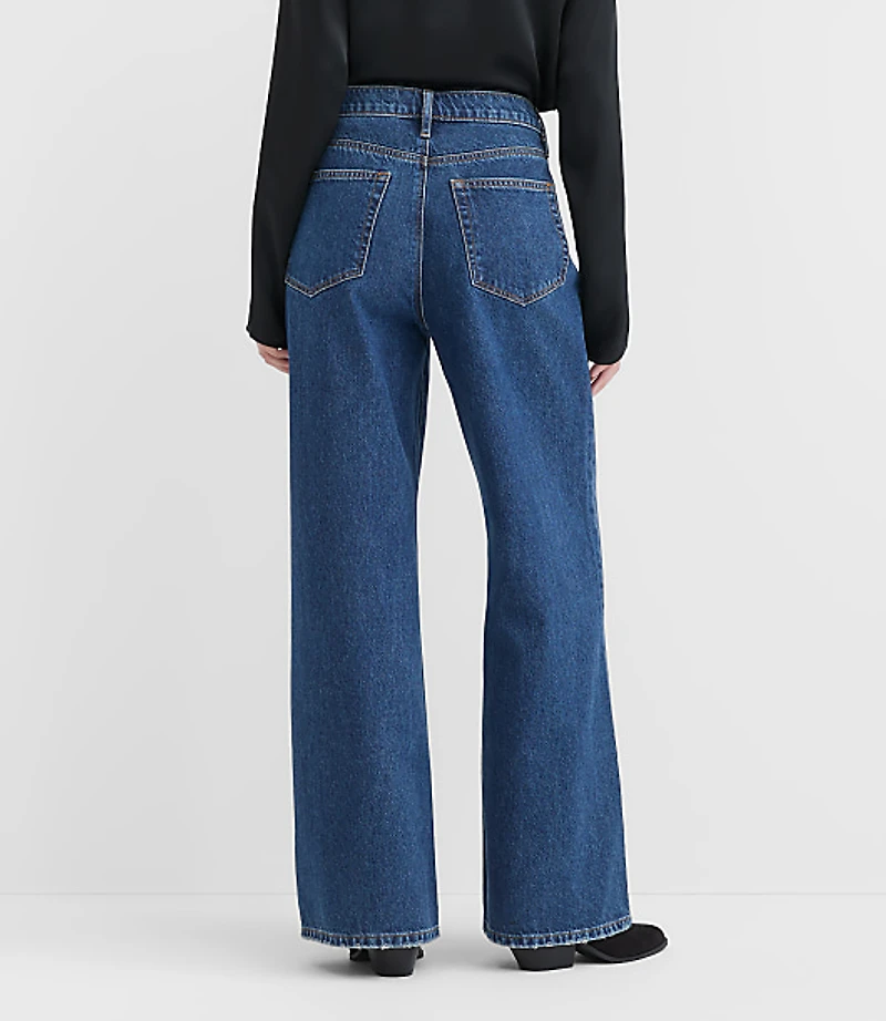 Rivete Short High Rise Relaxed Wide Leg Jeans Mid Wash
