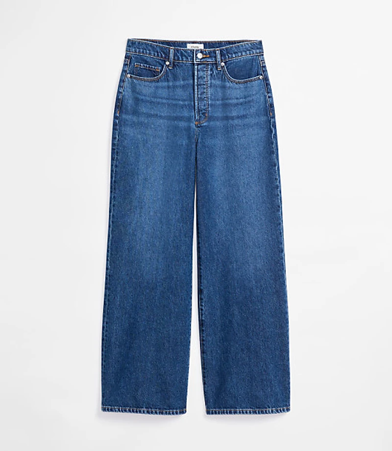 Rivete Short High Rise Relaxed Wide Leg Jeans Mid Wash