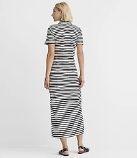 Striped Pointelle Collared Midi Dress