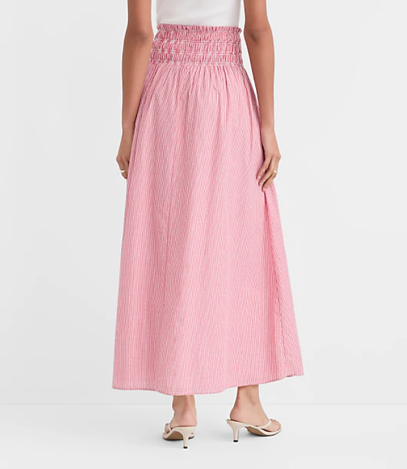 Striped Smocked Midi Skirt