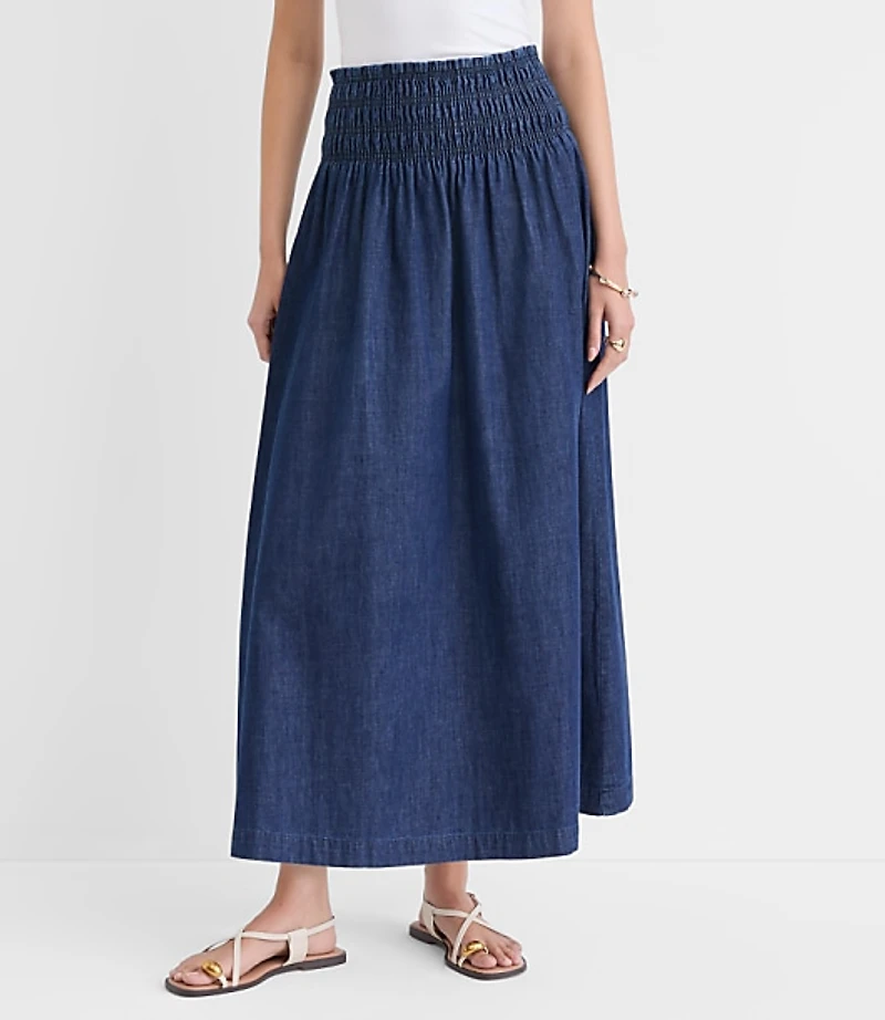 Petite Chambray Smocked Midi Skirt